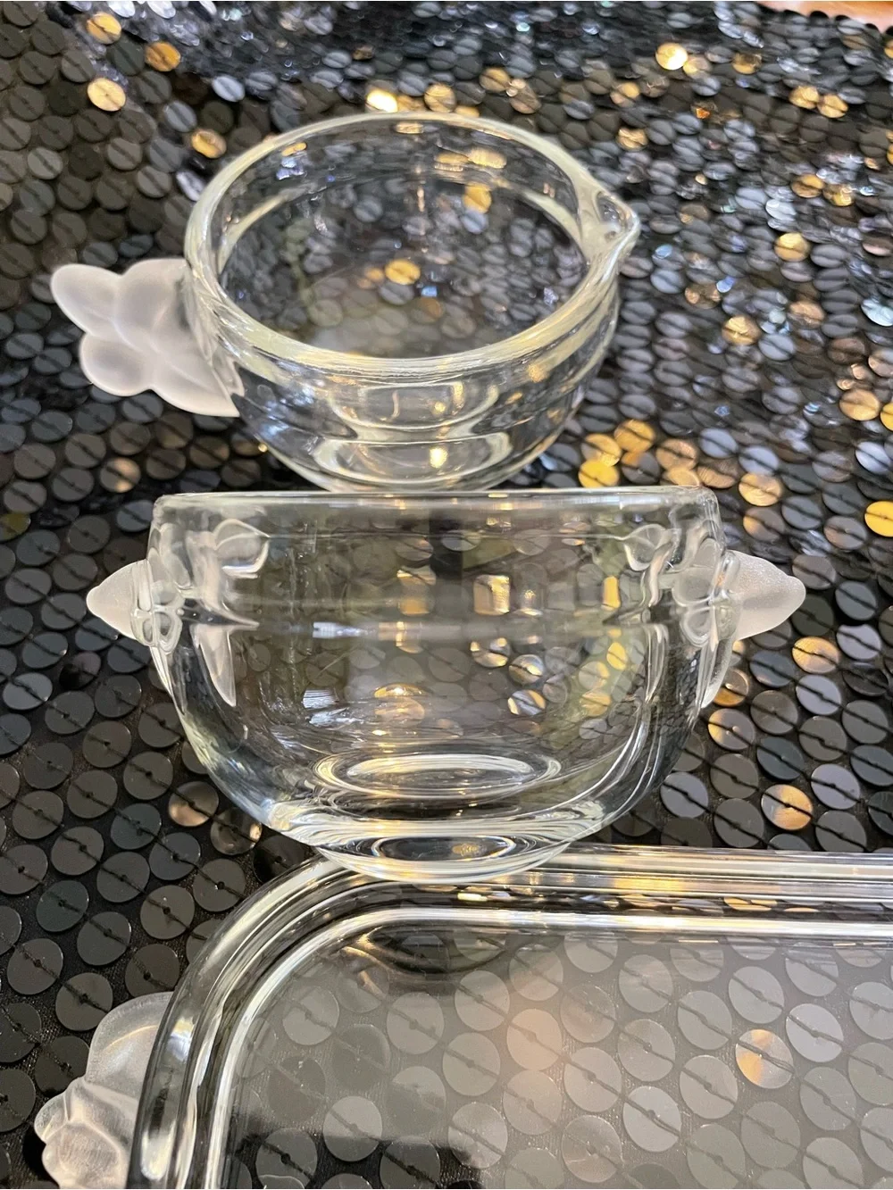 Mikasa Frosted Satin Rose Crystal Sugar / Creamer / Tray